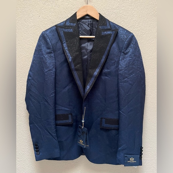 Men’s Marco Lorenzo Navy Blue Slim Fit Suit Jacket Wool MaterialSize 50-NWT